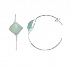 Aqua Chalcedony Square Hoop gemstone earring 